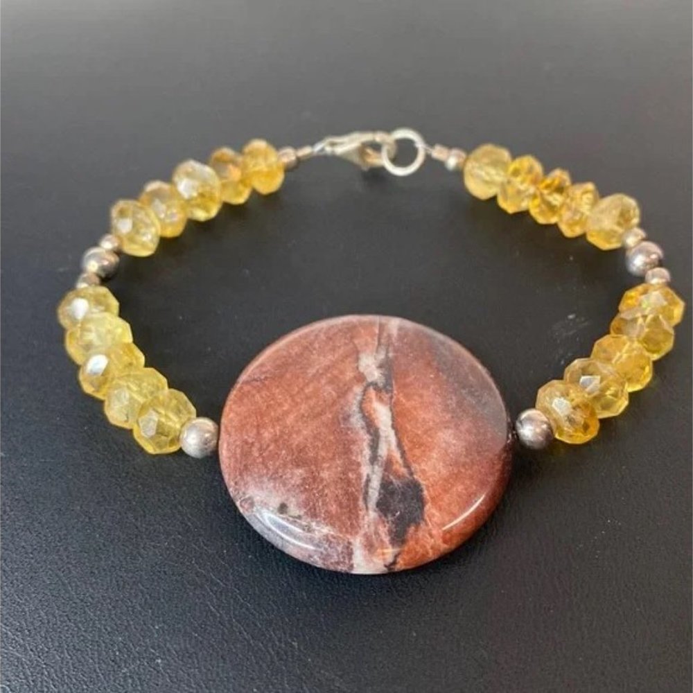 Faceted Citrine Agate disc handmade bracelet